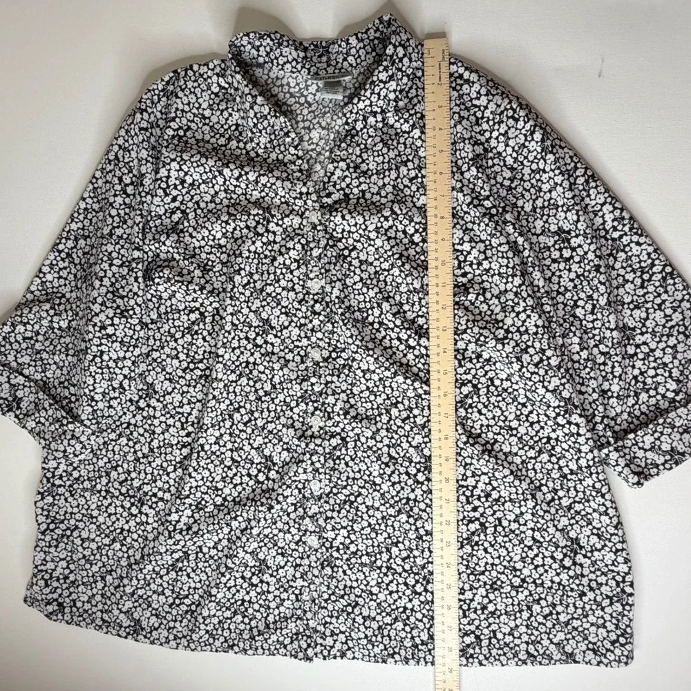 Catherines Black‎ Floral Button Down Shirt Size 1X Comfy Stretch Office Neutral